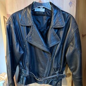 Michael Joseph Vintage Leather Motorcycle Jacket - Soft Black, Size M